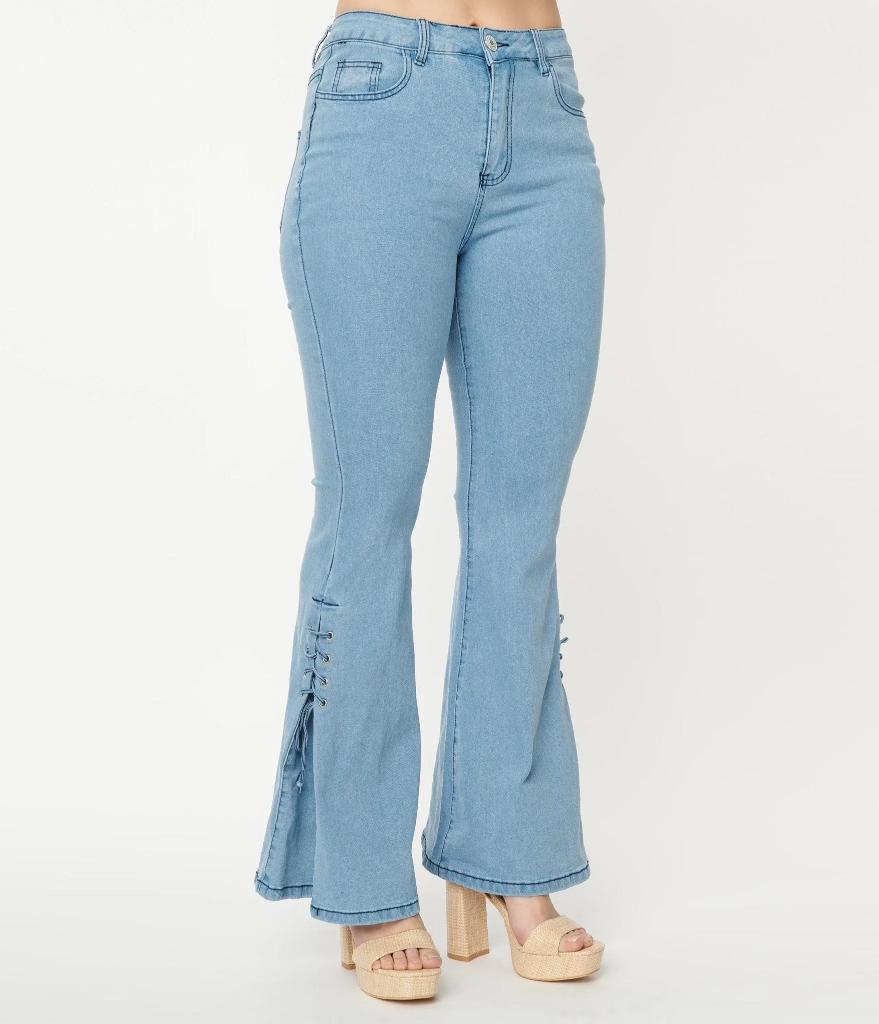 1970s Light Blue Lace Accent Flare Jeans