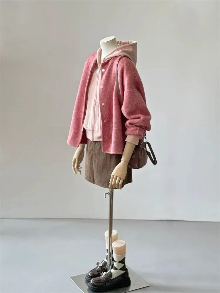 2024 new hot style small temperament, high-end and super good-looking pink short woolen coat for women in autumn and winter