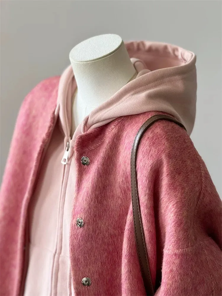 2024 new hot style small temperament, high-end and super good-looking pink short woolen coat for women in autumn and winter