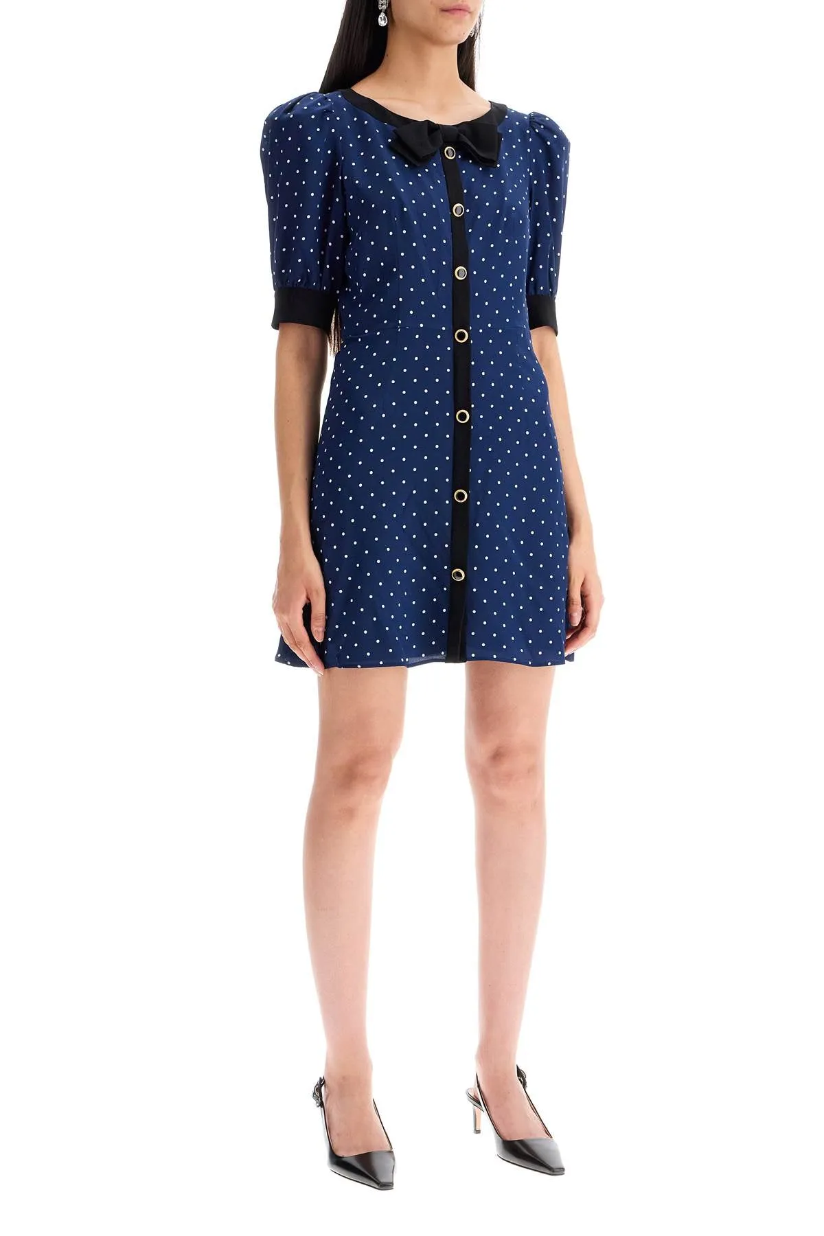 Alessandra Rich silk Polka Dot Mini Dress   Blue