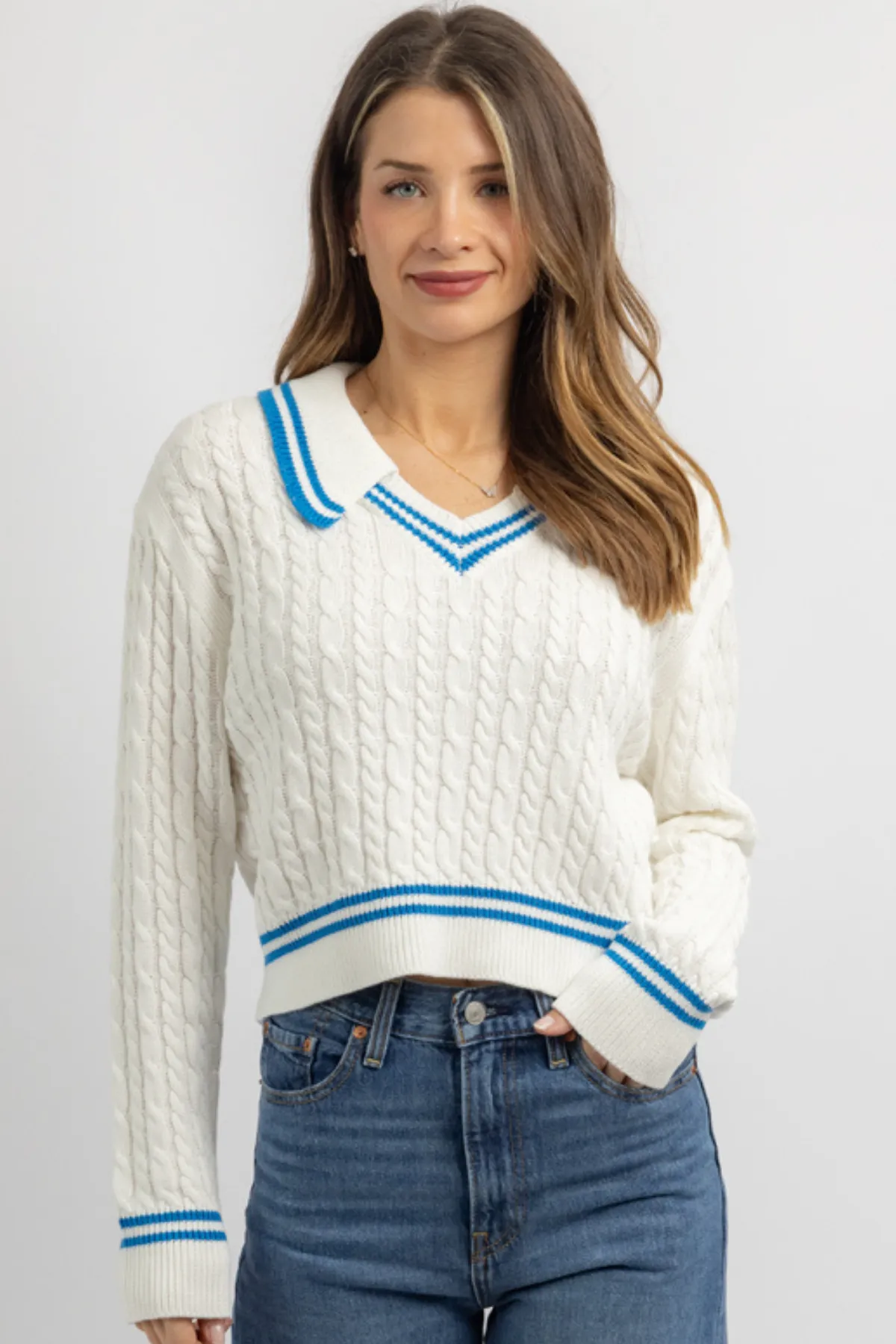 ALICIA BLUE CONTRAST SWEATER