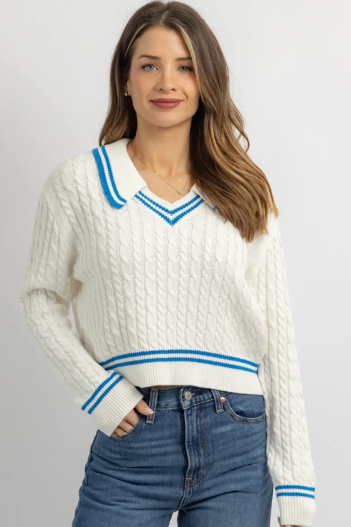 ALICIA BLUE CONTRAST SWEATER