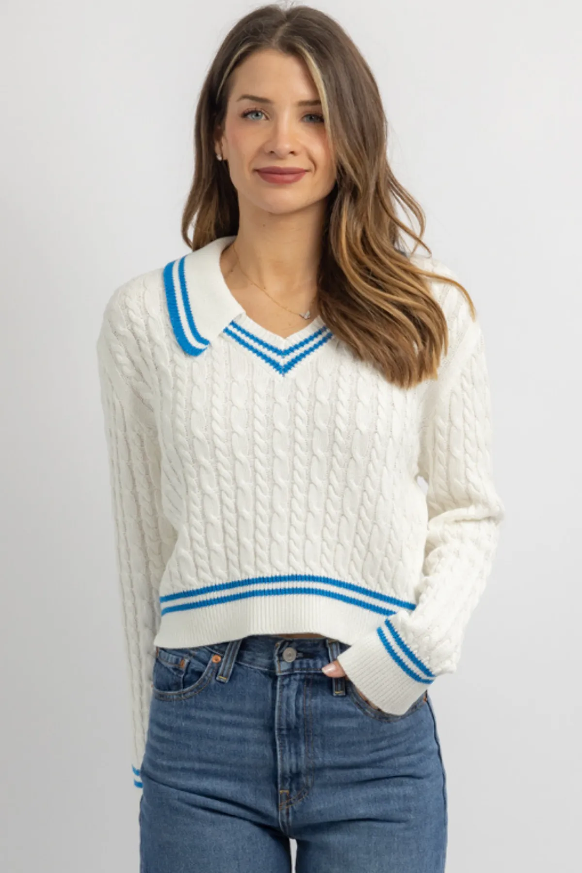 ALICIA BLUE CONTRAST SWEATER