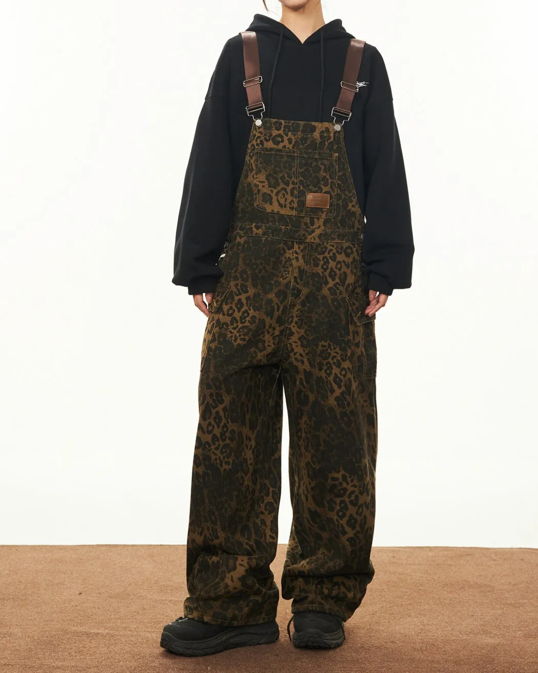 Animal Instincts Leopard Print Denim Overalls