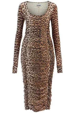 animal print midi dress in mesh T4123 LEOPARD