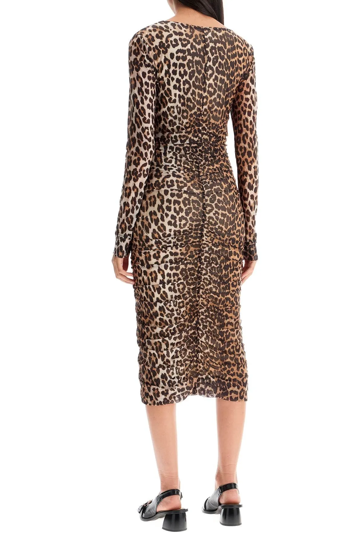 animal print midi dress in mesh T4123 LEOPARD