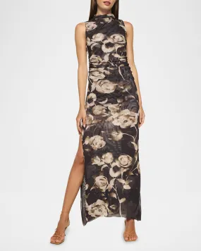 Athena Faded Rose-Printed Mesh Maxi Dress