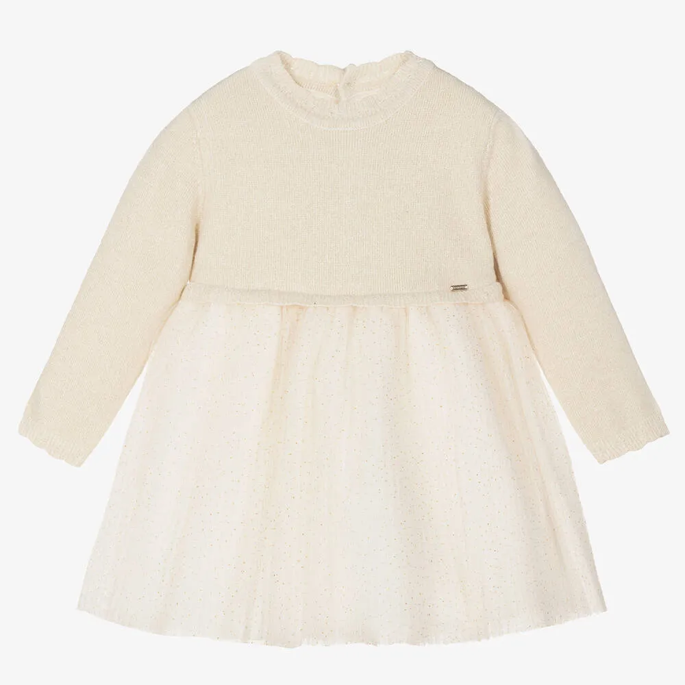 Baby Girls Beige & Gold Dot Tulle Dress