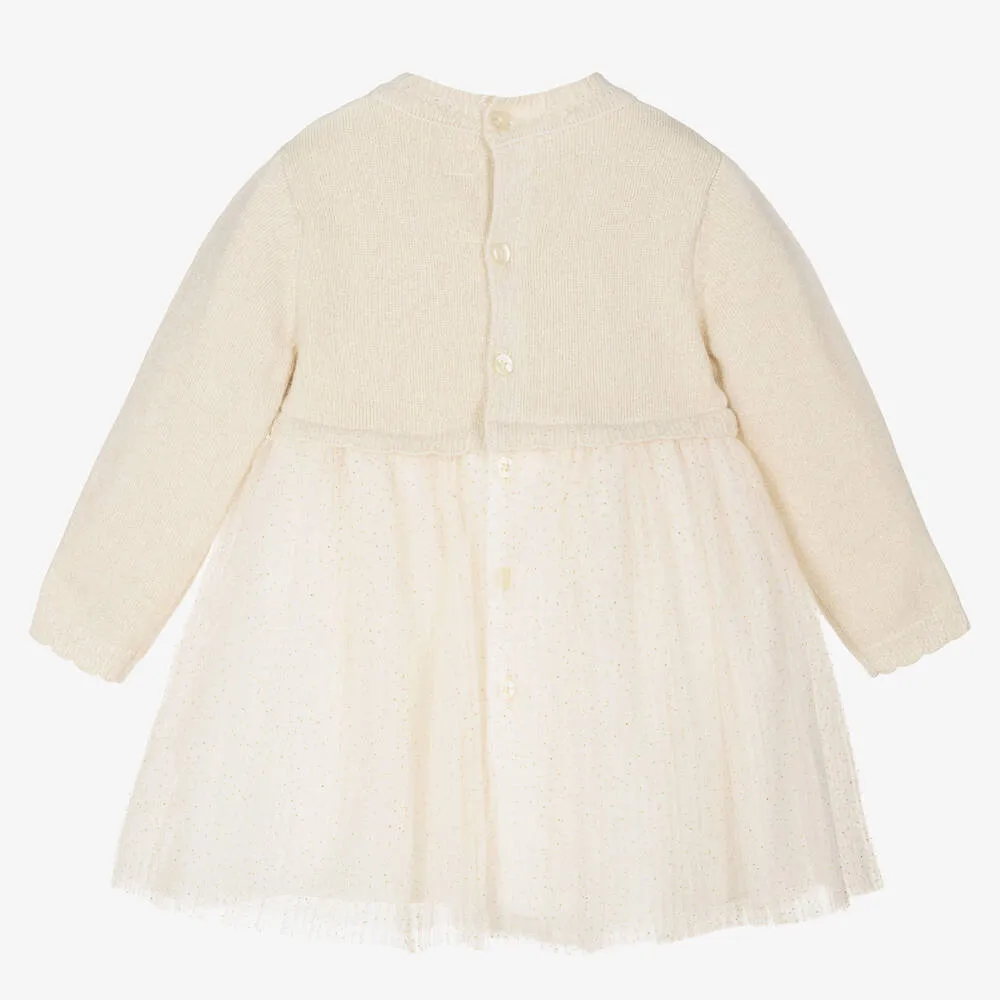 Baby Girls Beige & Gold Dot Tulle Dress