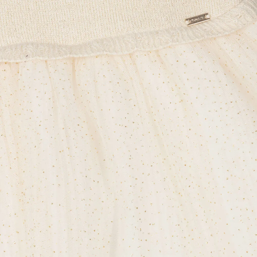 Baby Girls Beige & Gold Dot Tulle Dress