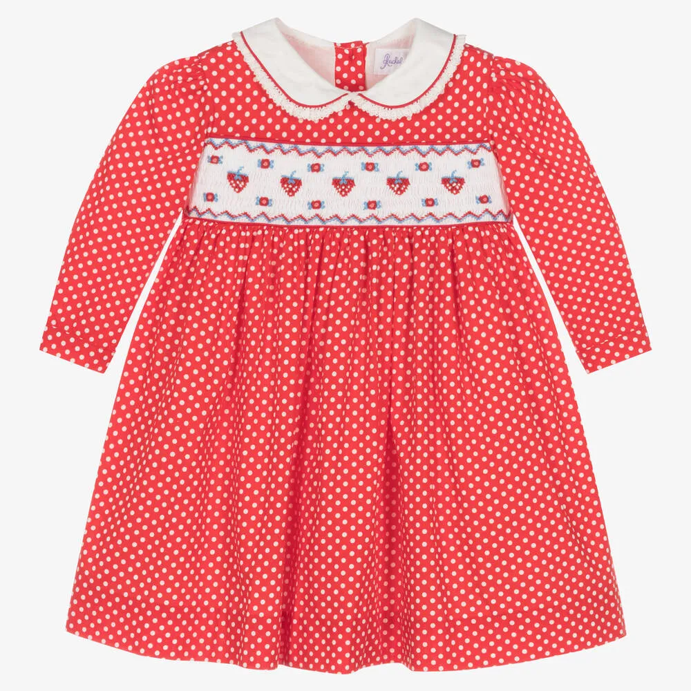 Baby Girls Red Smocked Polka Dot Dress