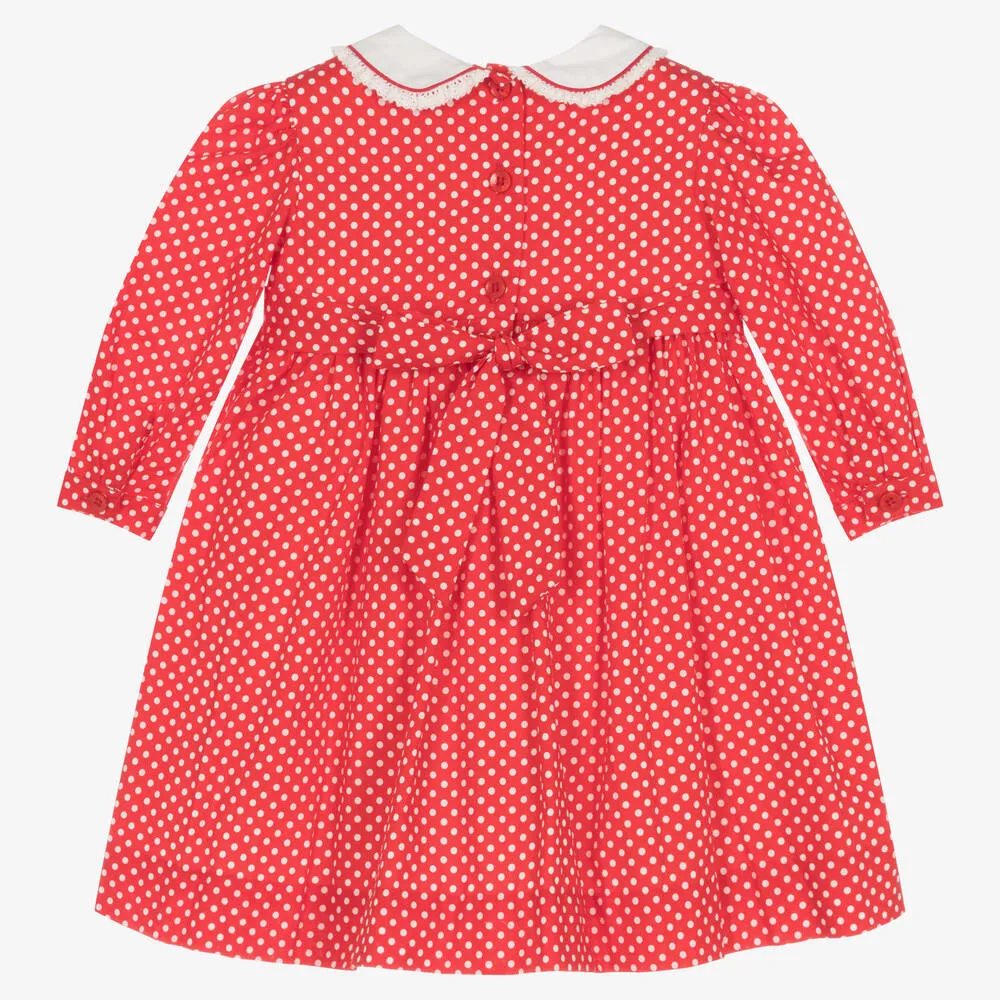 Baby Girls Red Smocked Polka Dot Dress