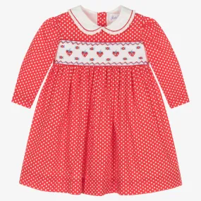 Baby Girls Red Smocked Polka Dot Dress