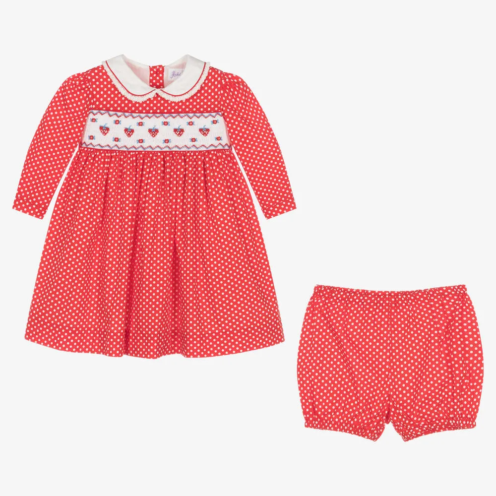 Baby Girls Red Smocked Polka Dot Dress