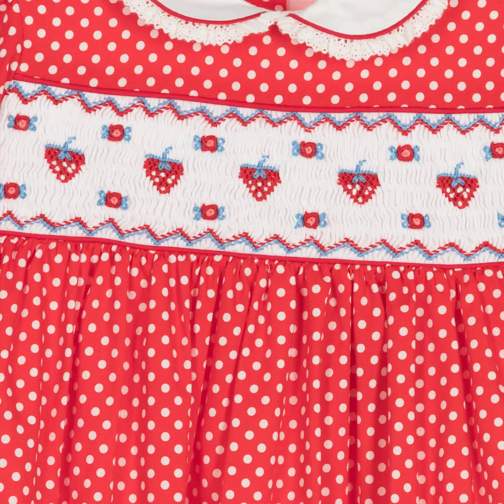 Baby Girls Red Smocked Polka Dot Dress