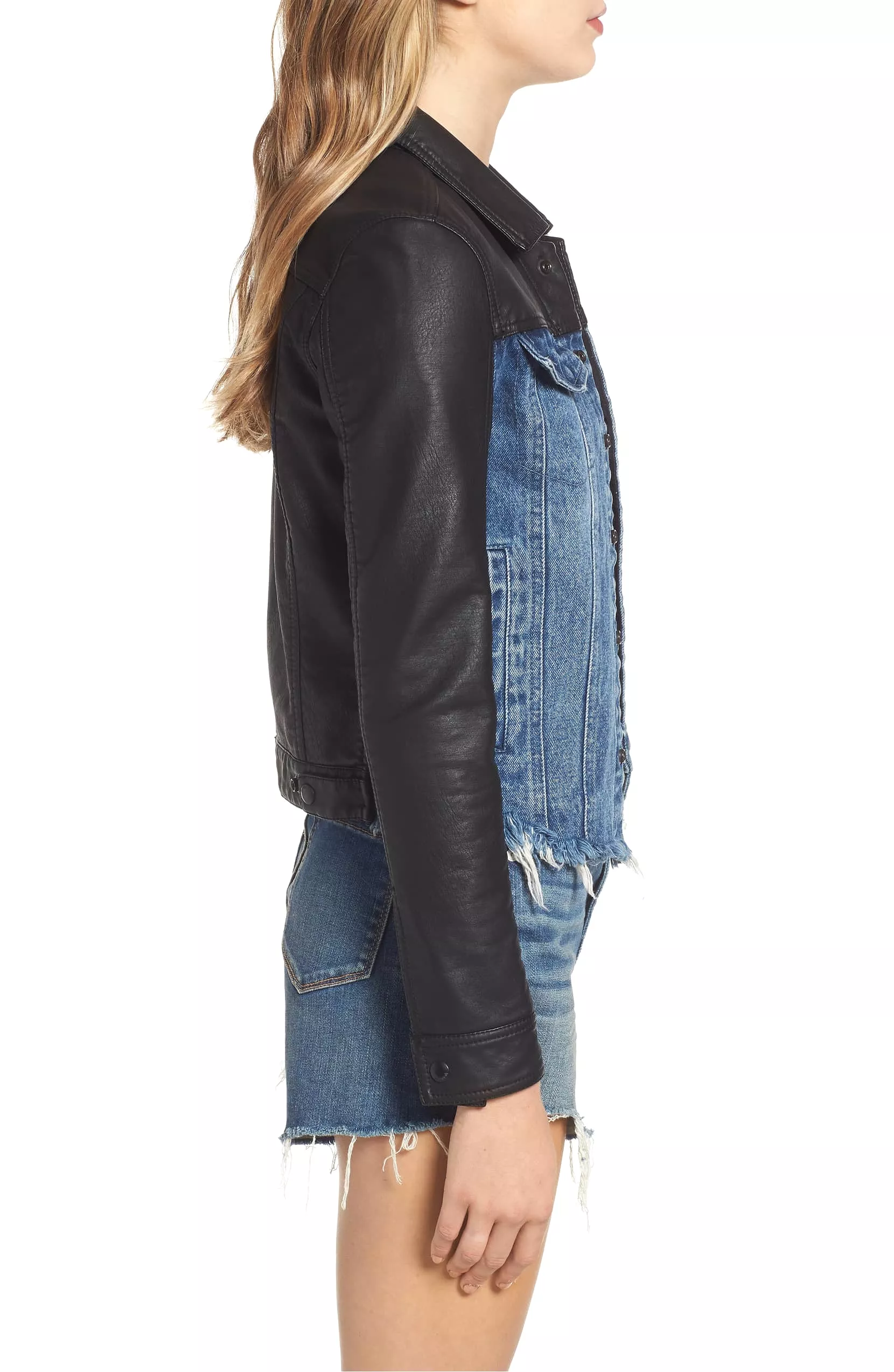 Blank NYC Arachnophobia Faux Leather & Denim Jacket