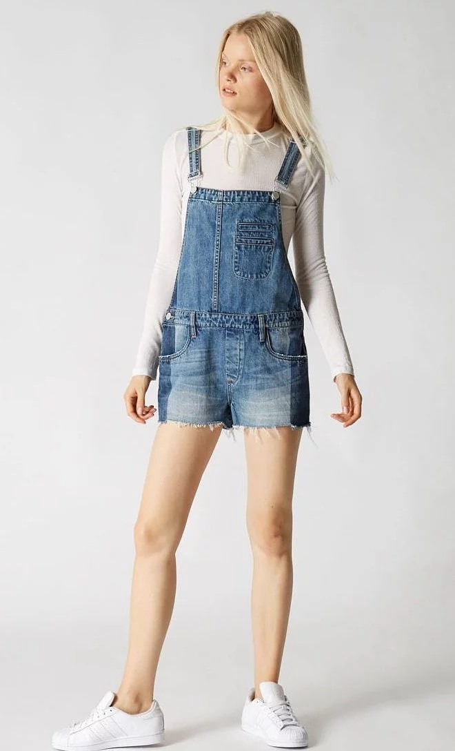 Blank NYC Funny Bone Short Denim Distressed Overalls