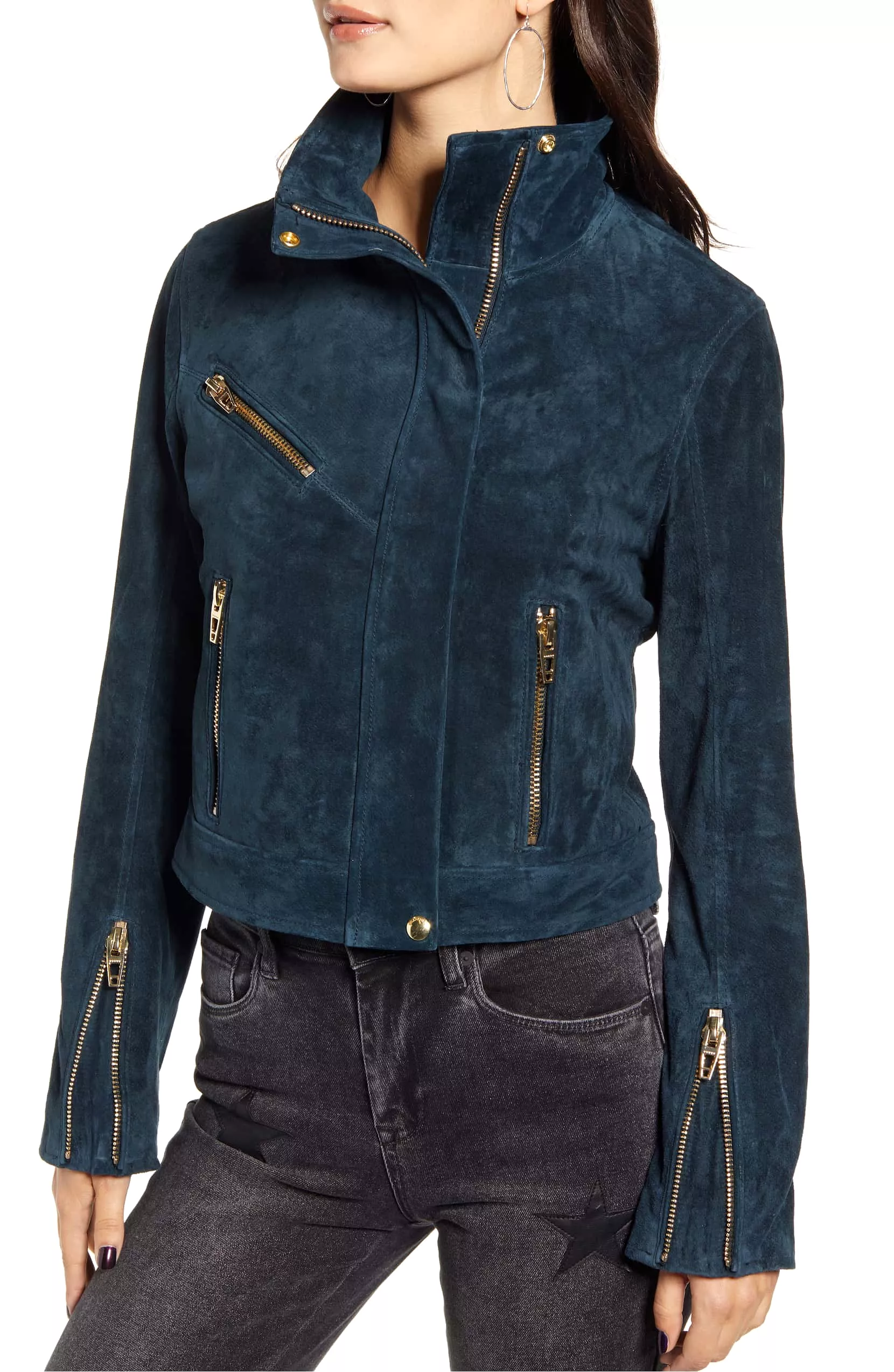 Blank NYC Suede Moto Jacket Galactic Teal