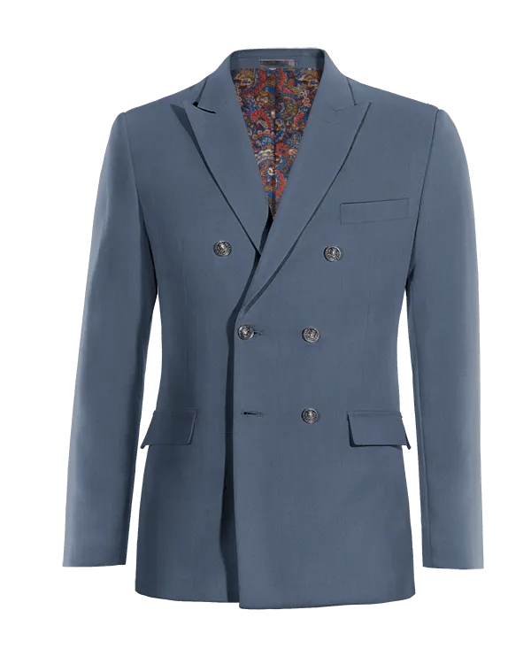  Blazer cruzada azul acero solapa en pico slim fit