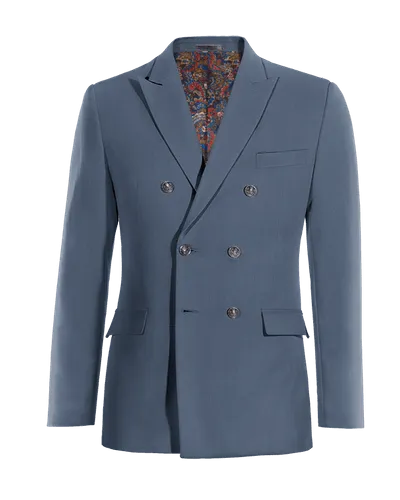  Blazer cruzada azul acero solapa en pico slim fit