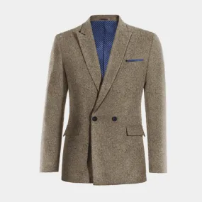  Blazer cruzada marrón claro de donegal tweed