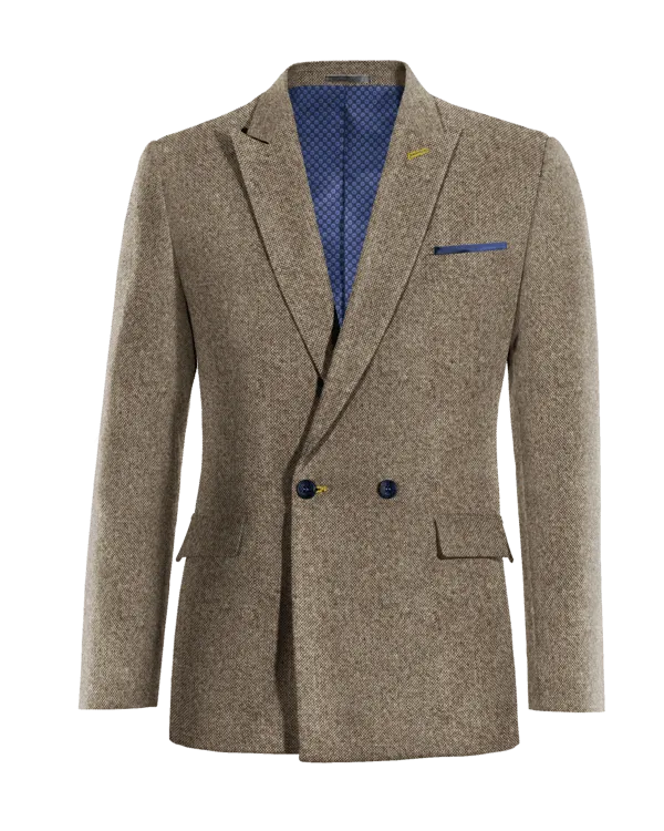  Blazer cruzada marrón claro de donegal tweed