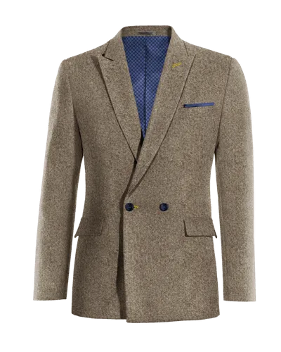  Blazer cruzada marrón claro de donegal tweed