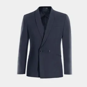  Blazer cruzada sin forro azul marino de lino