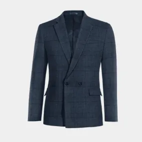  Blazer doble botonadura azul de lino príncipe de gales ligera