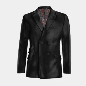  Blazer doble botonadura negro Ónix de terciopelo slim fit