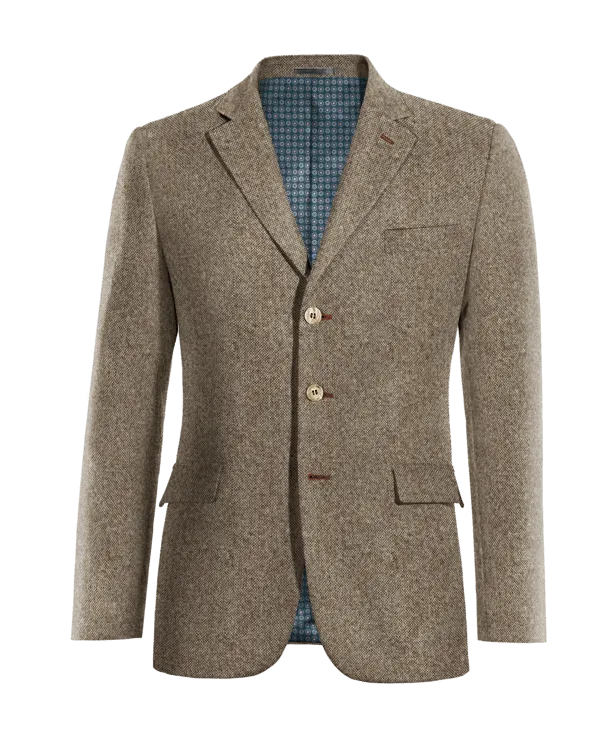  Blazer marrón claro de donegal tweed esencial de 3 botones