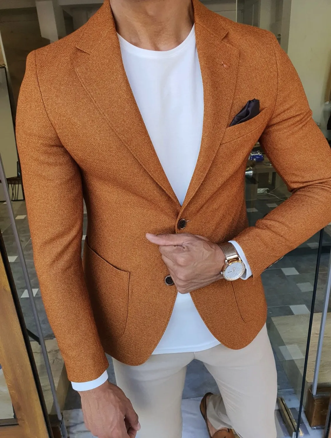 Bojoni  Stefano Camel Slim Fit Blazer