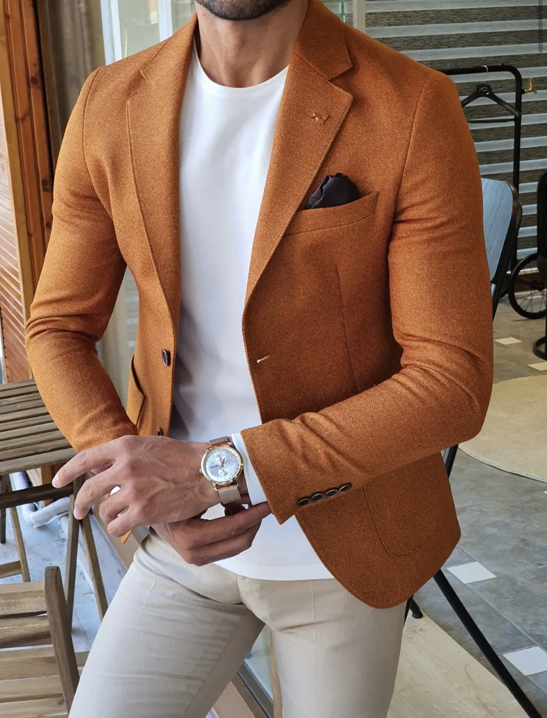 Bojoni  Stefano Camel Slim Fit Blazer