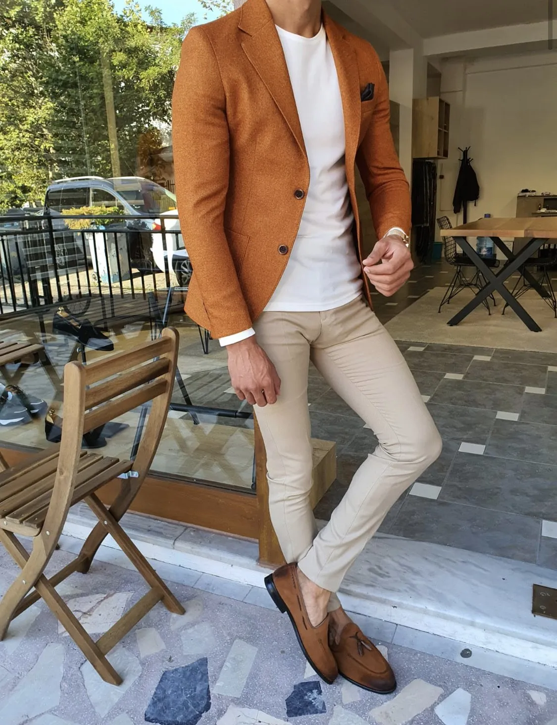 Bojoni  Stefano Camel Slim Fit Blazer