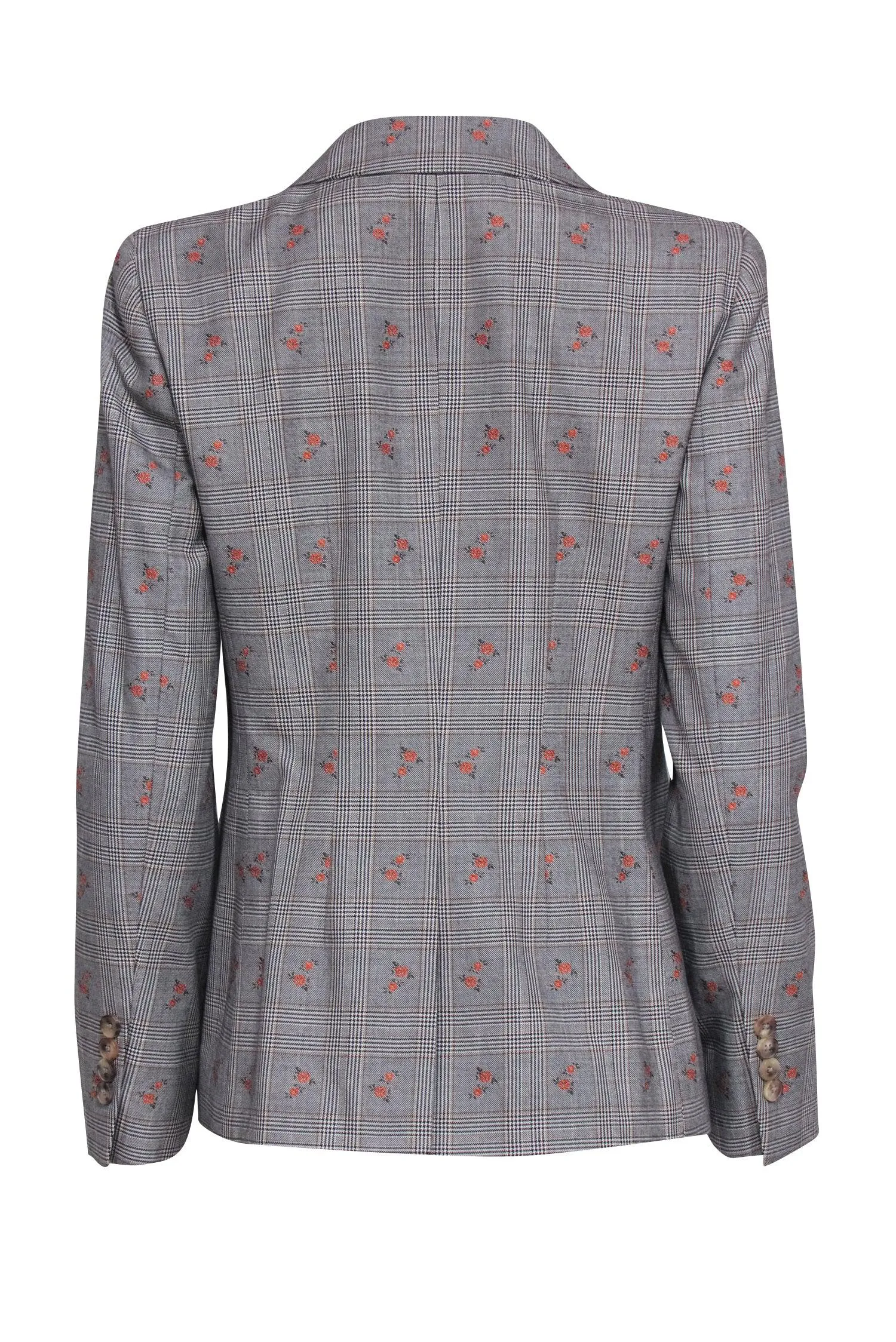 Brooks Brothers - Grey Plaid Cotton & Wool Double Breasted Blazer w/ Orange Flowers Sz 8