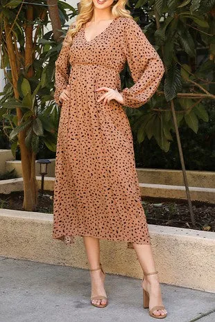 Brown & Dot Print Dress