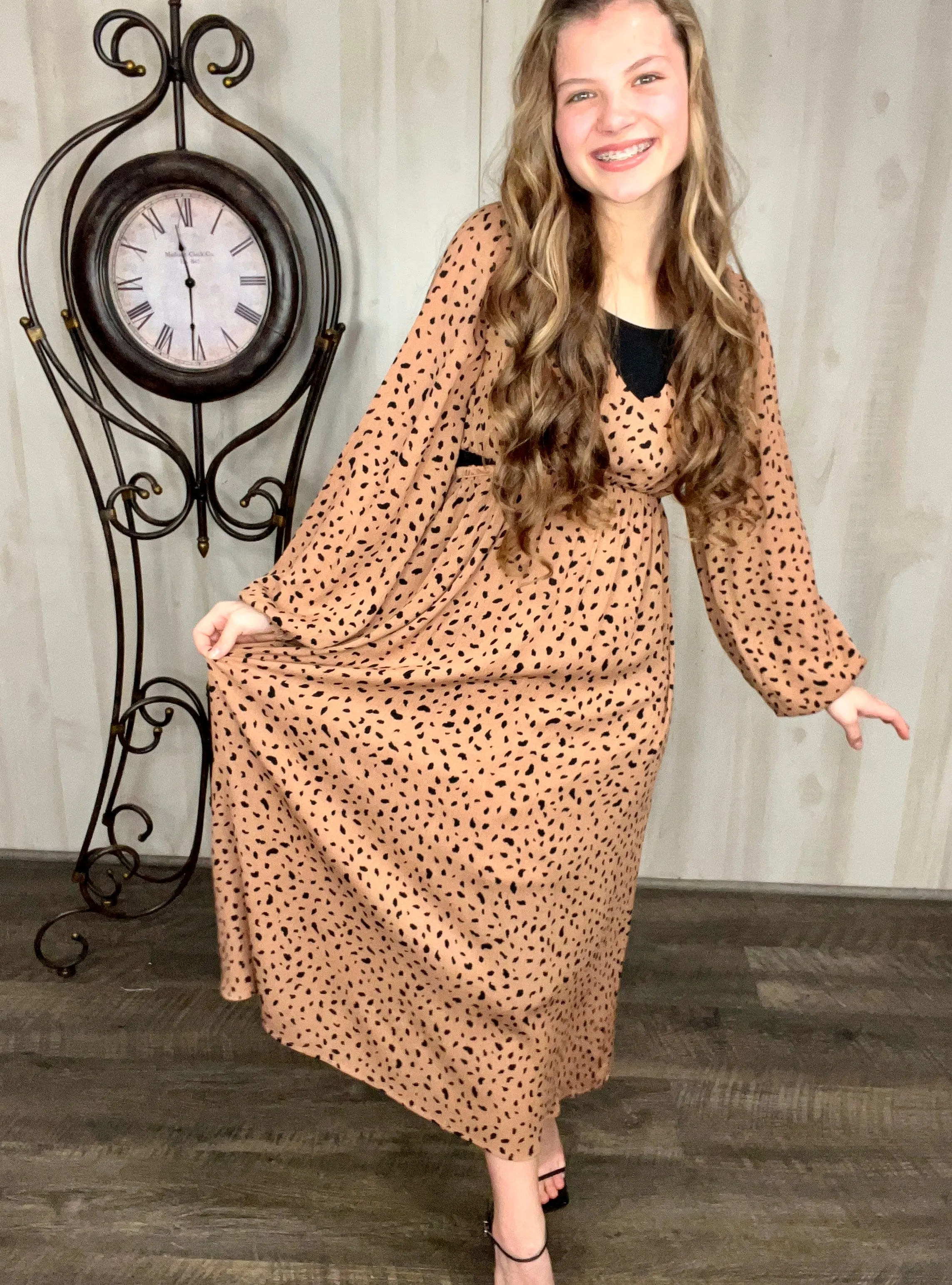 Brown & Dot Print Dress