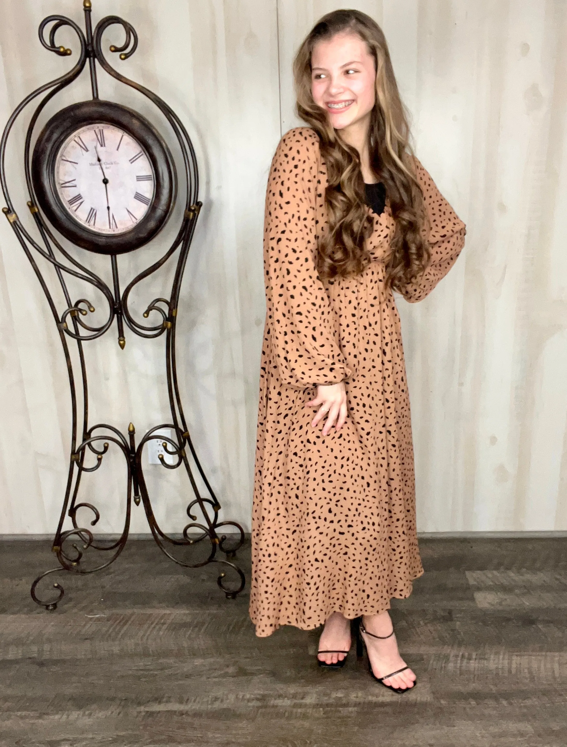 Brown & Dot Print Dress