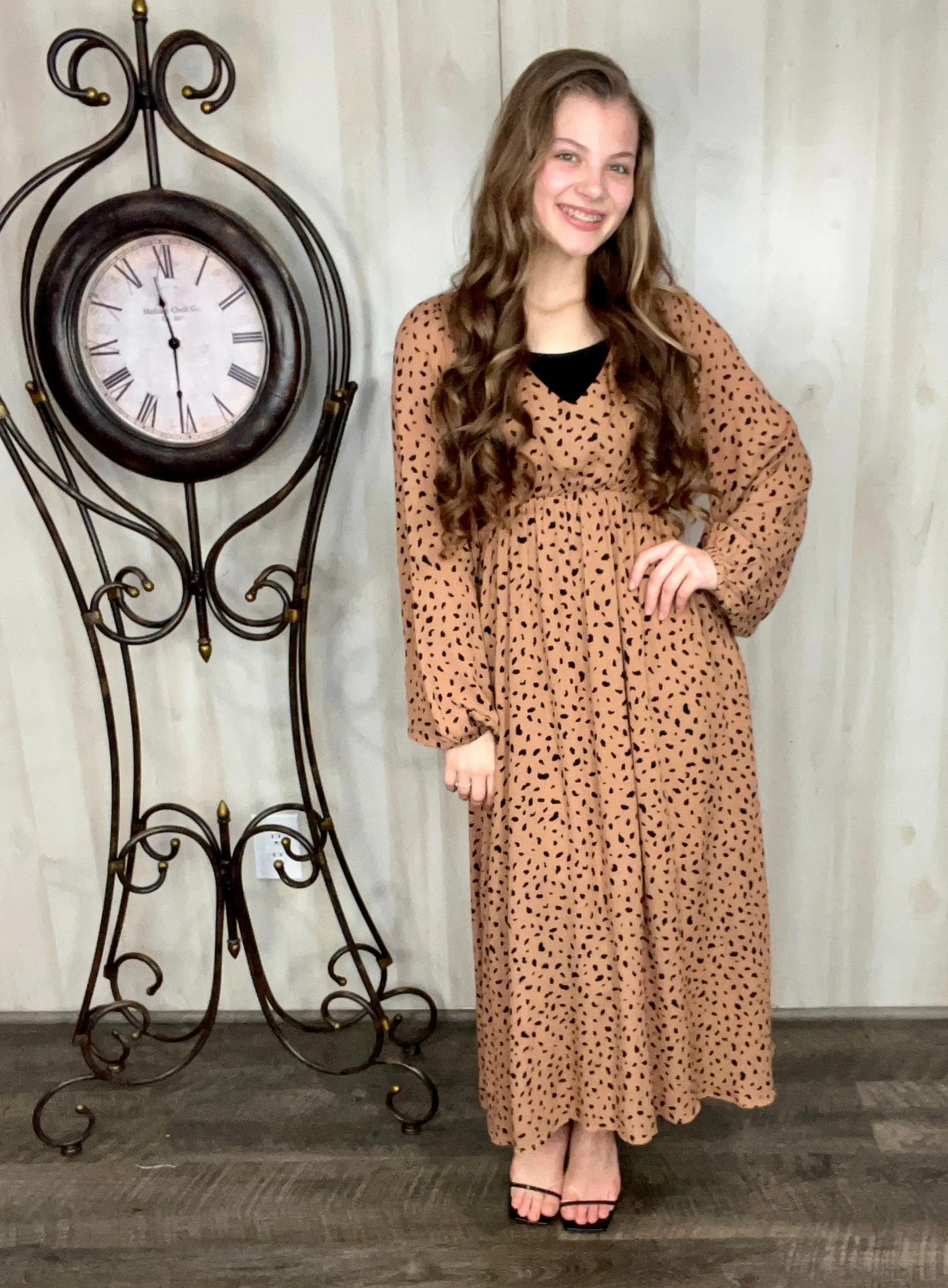 Brown & Dot Print Dress