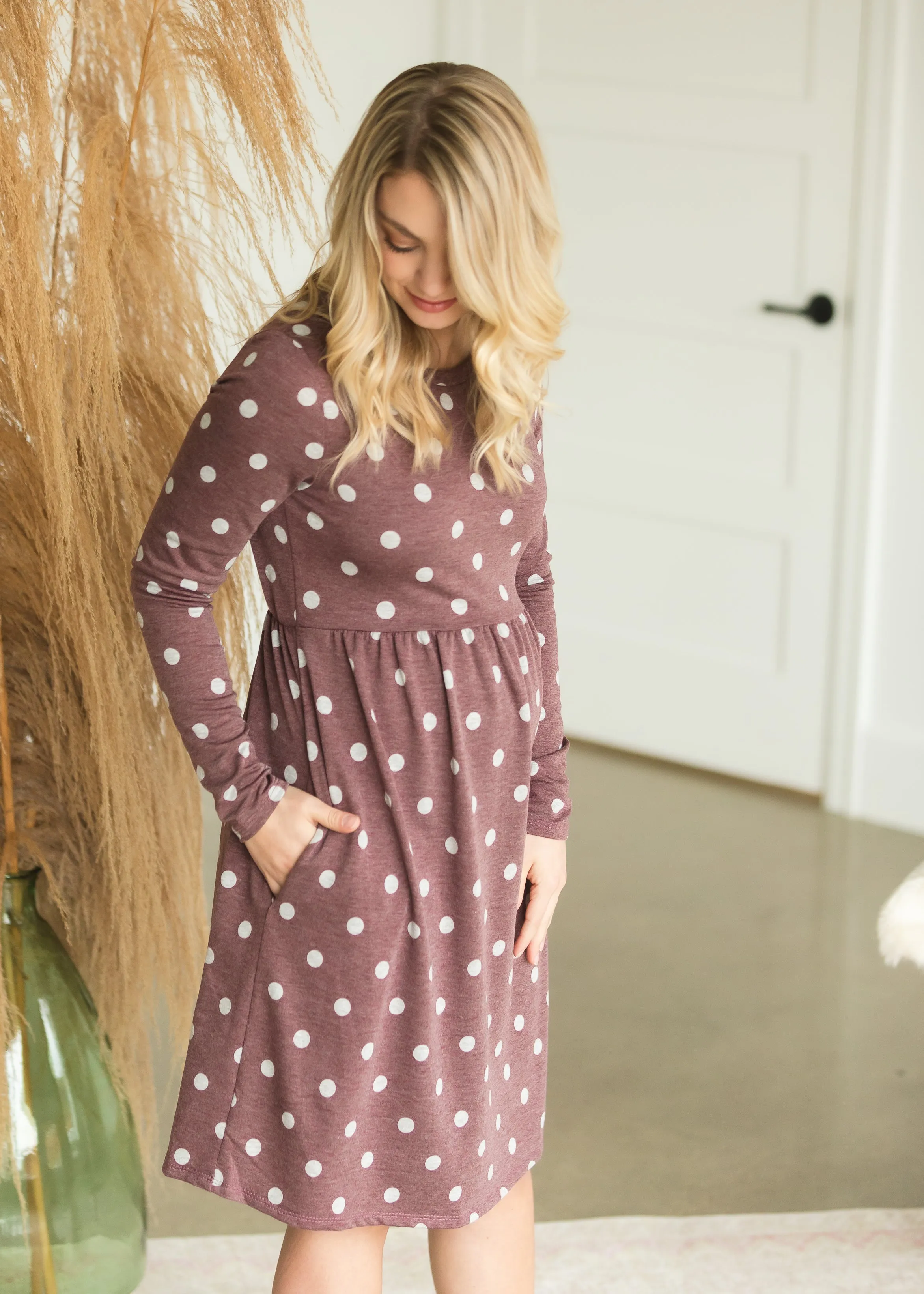 Burgundy Polka Dot Maternity Dress - FINAL SALE