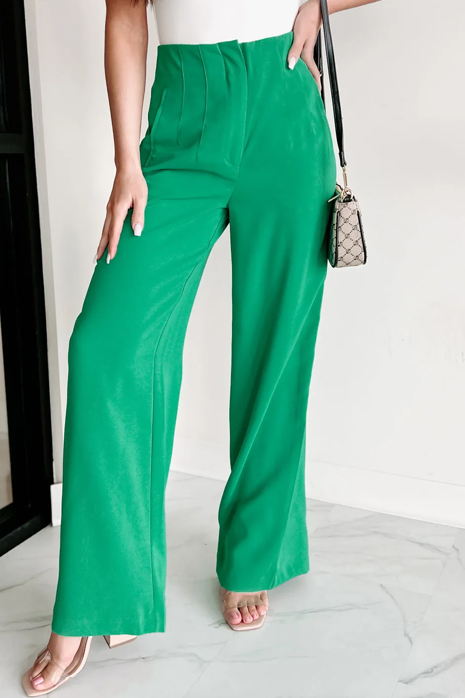 Business Meets Fashion High Waisted Wide Leg Pants (Green)