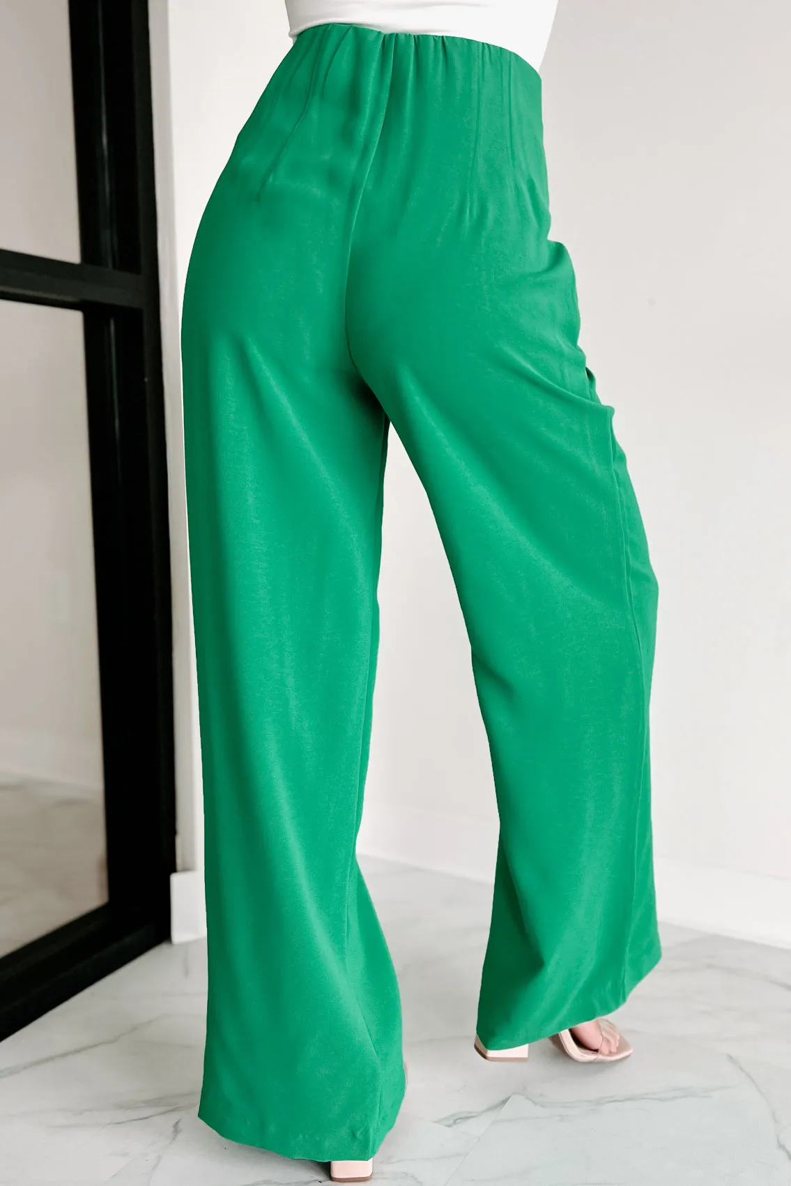 Business Meets Fashion High Waisted Wide Leg Pants (Green)