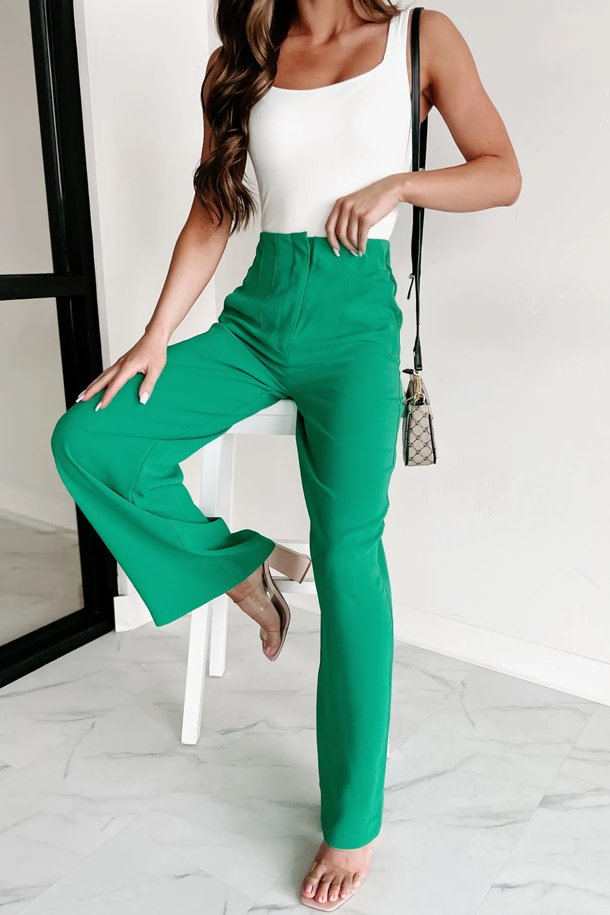 Business Meets Fashion High Waisted Wide Leg Pants (Green)