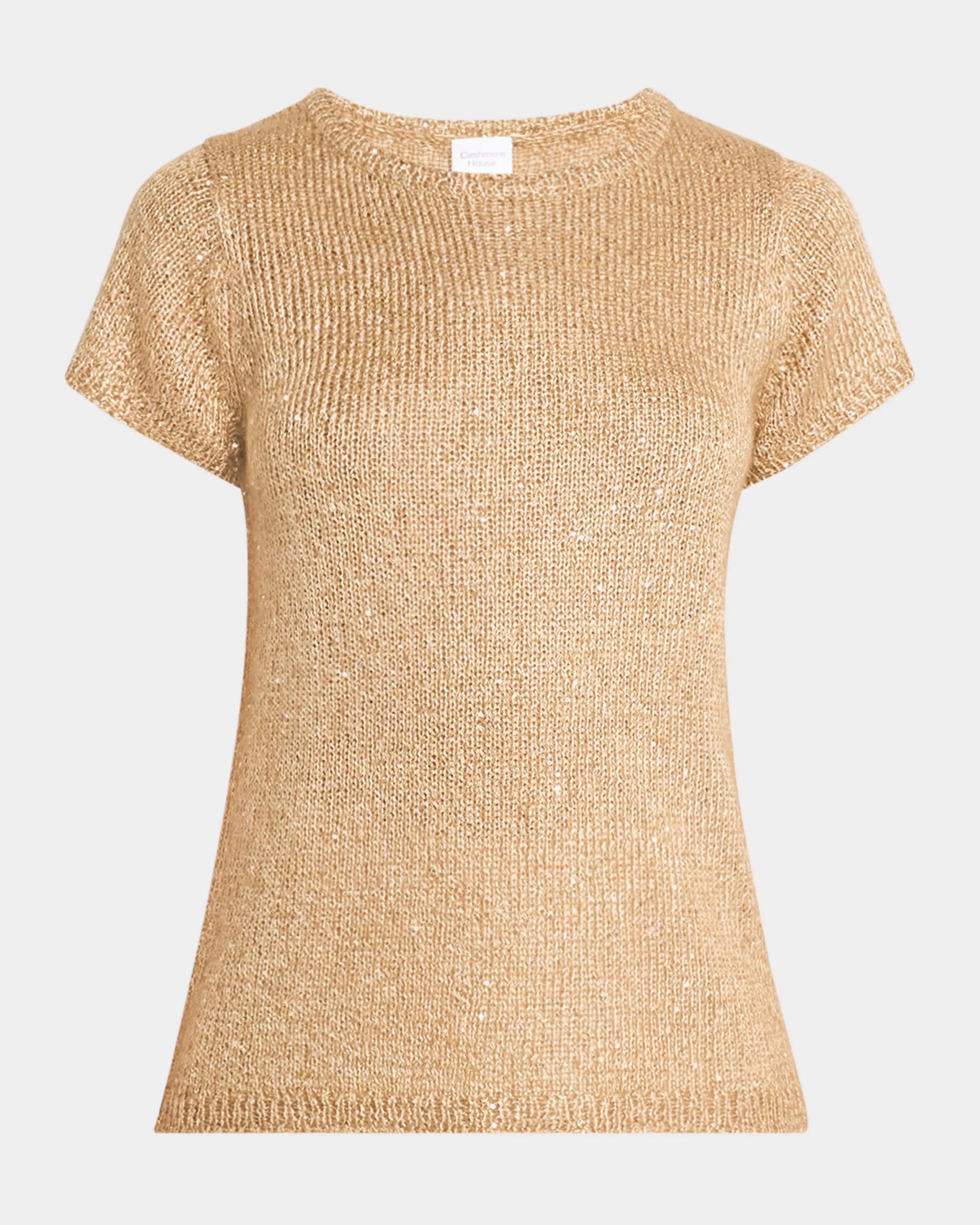 Cashmere Cap-Sleeve Sequin Tee