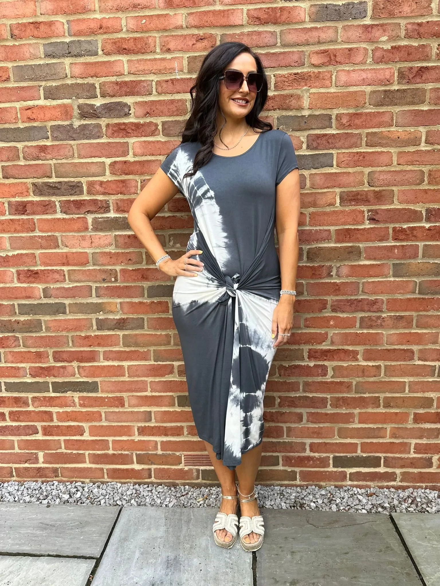 Charcoal Cap Sleeve Tie Dye Dress Harmony