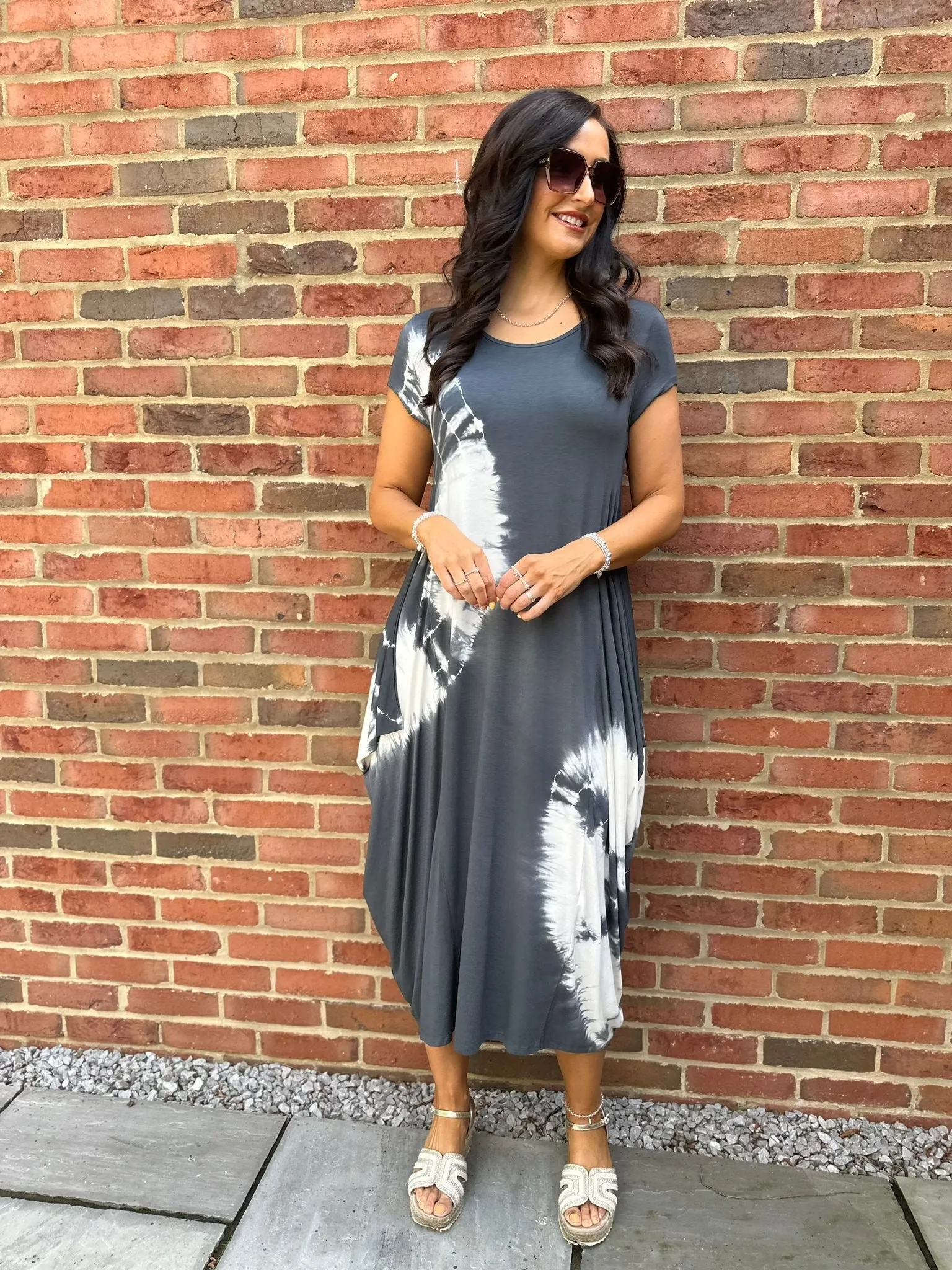 Charcoal Cap Sleeve Tie Dye Dress Harmony