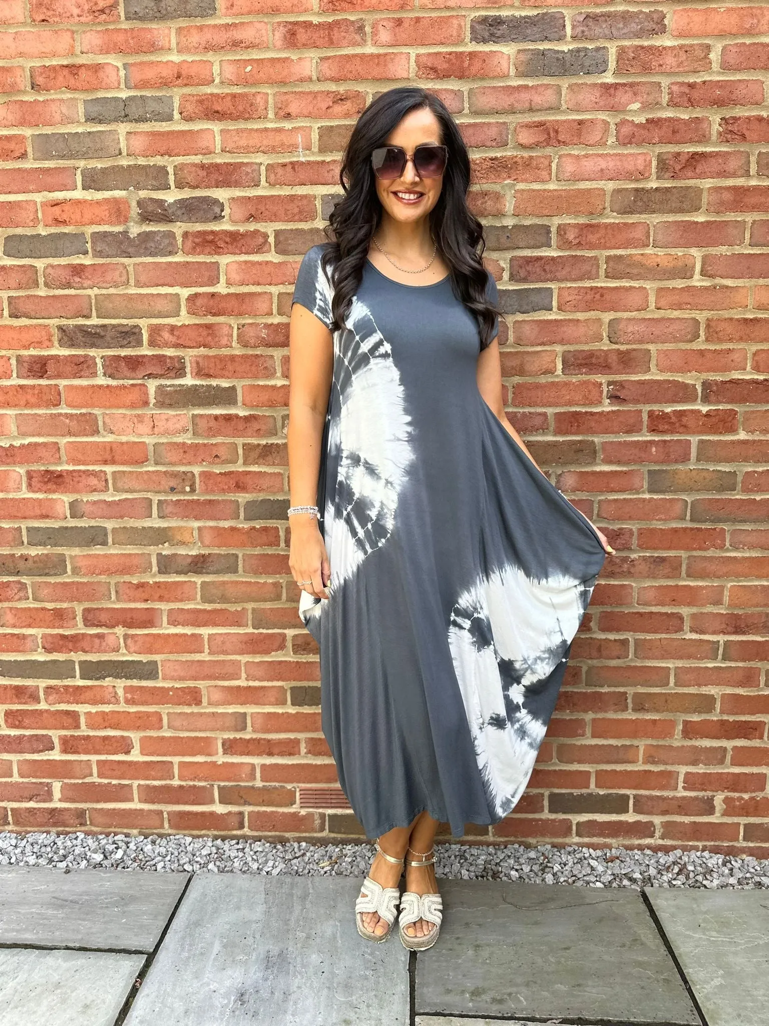 Charcoal Cap Sleeve Tie Dye Dress Harmony