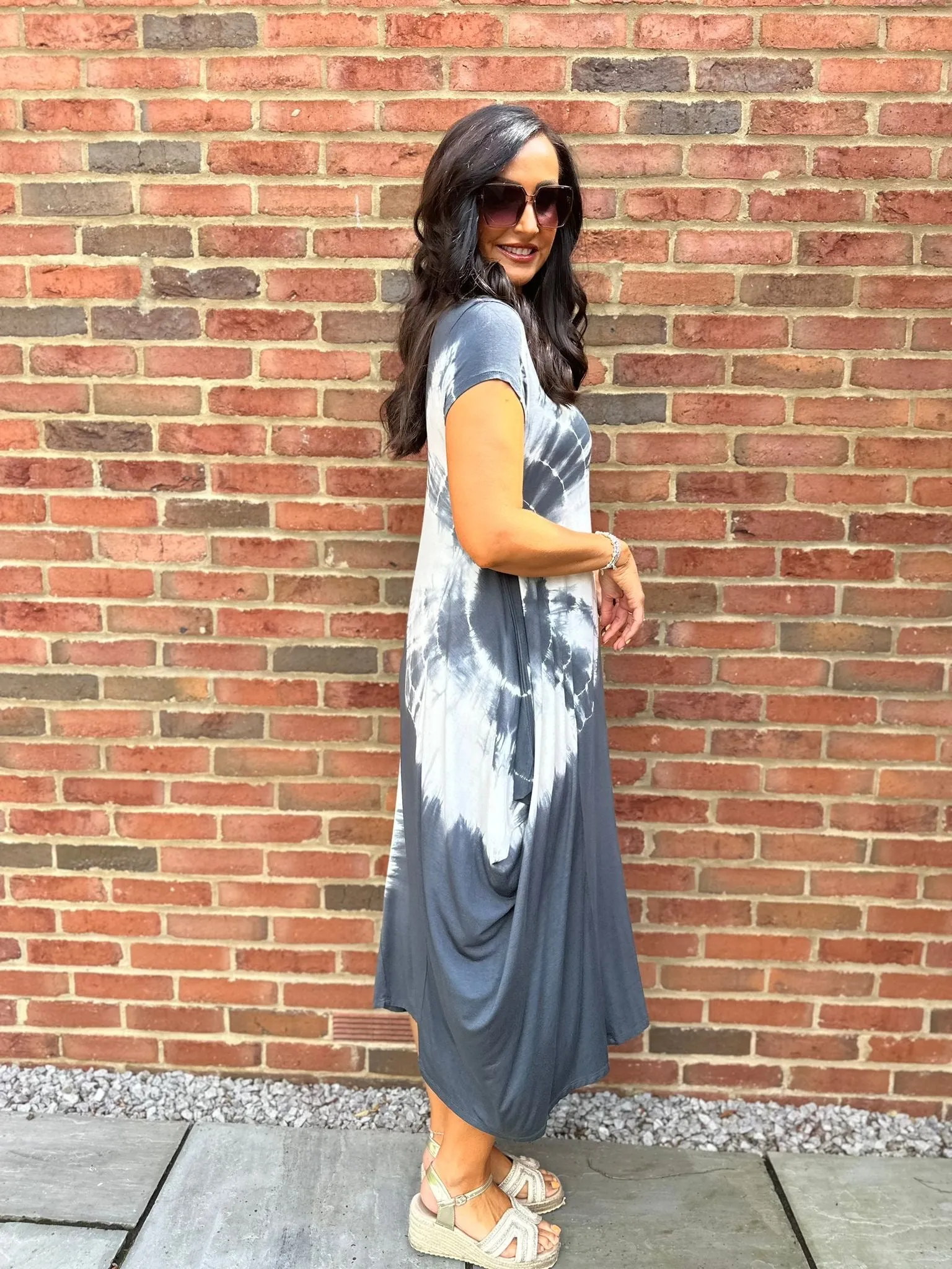 Charcoal Cap Sleeve Tie Dye Dress Harmony