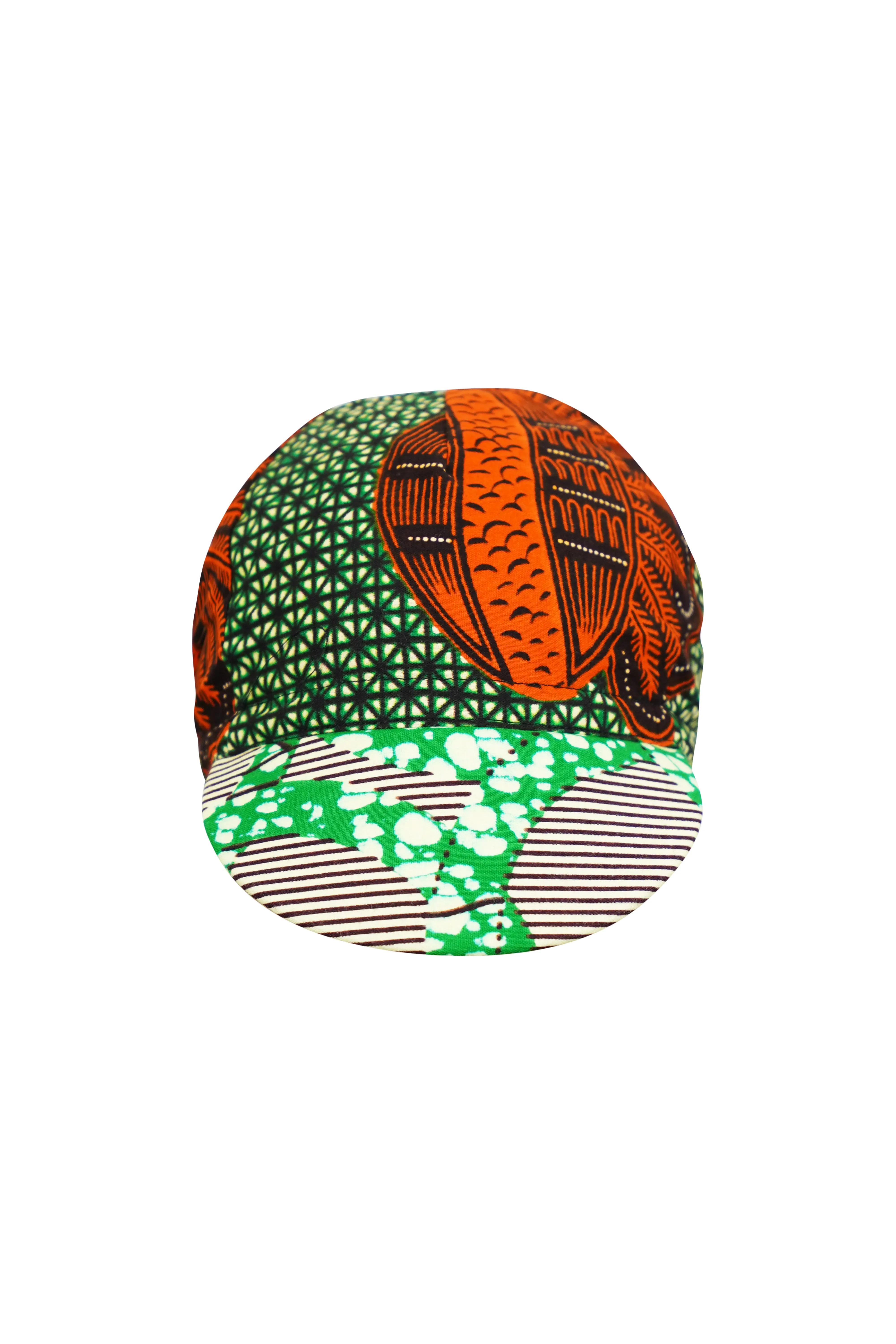 Colorful cycling cap - Green and Orange African Ankara Wax Cotton Print - 6