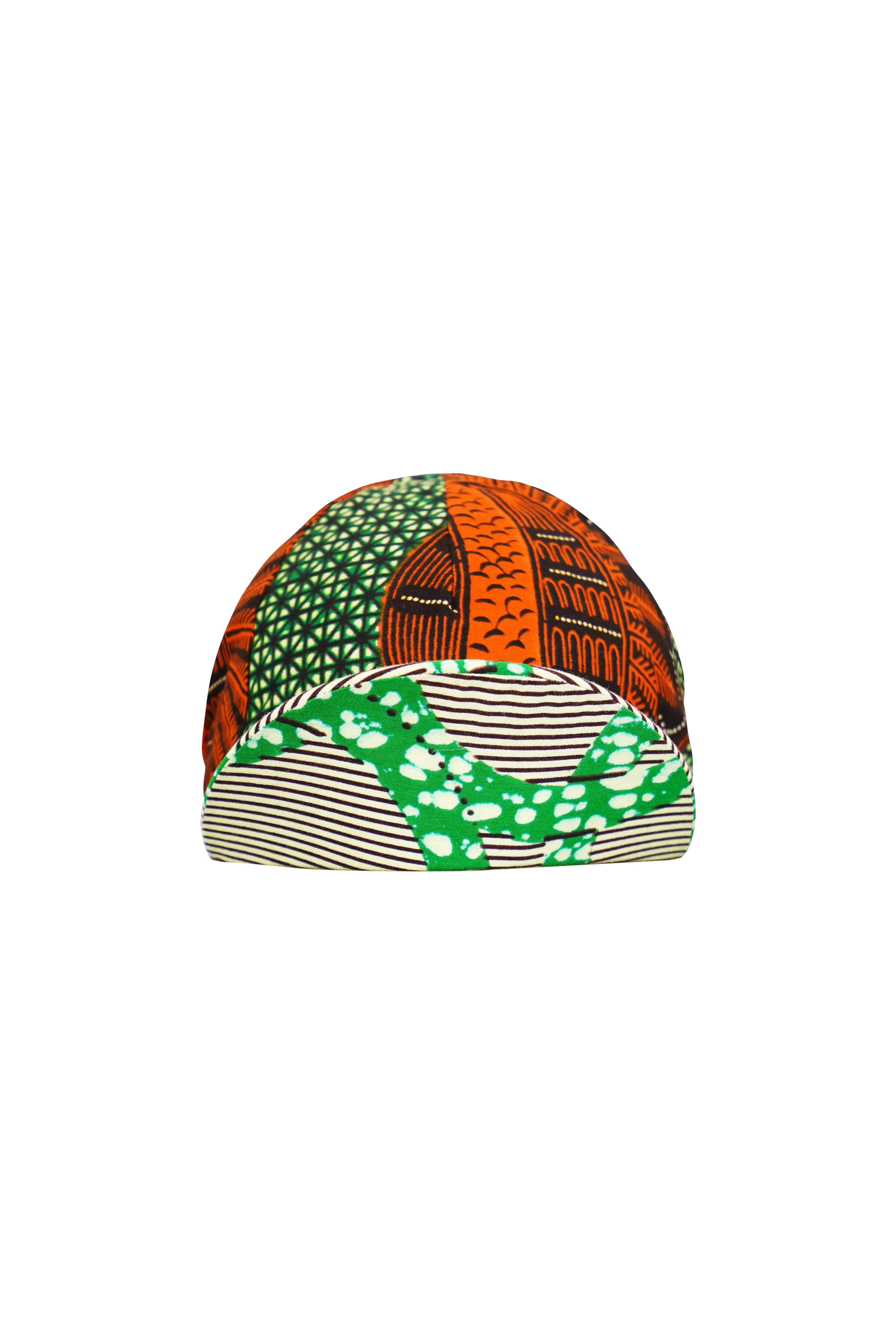 Colorful cycling cap - Green and Orange African Ankara Wax Cotton Print - 6